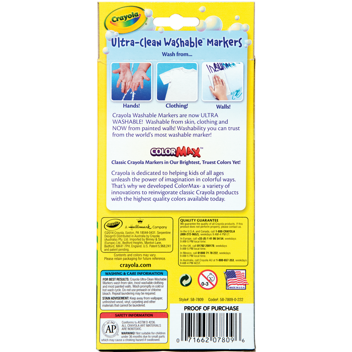 Crayola Ultra Clean Washable Markers - Fine Line - Pack of 8